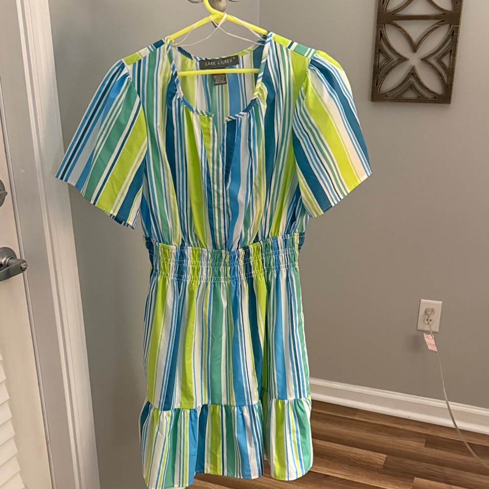 Dark Craft Women's Striped Blue and Green Dress